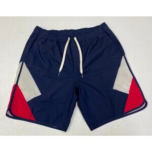 Fair Harbor The Anchor 8" geometric lined drawstring swim trunks board shorts L